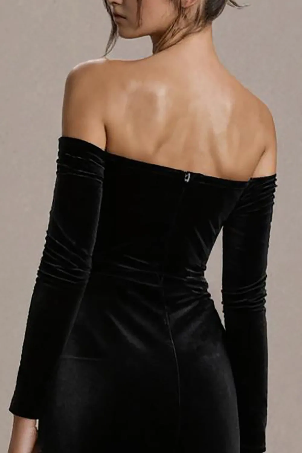 Black Velvet Off The Shoulder Tight Short Cocktail Dress with Sleeves sold by Zapaka product image thumbnail 4