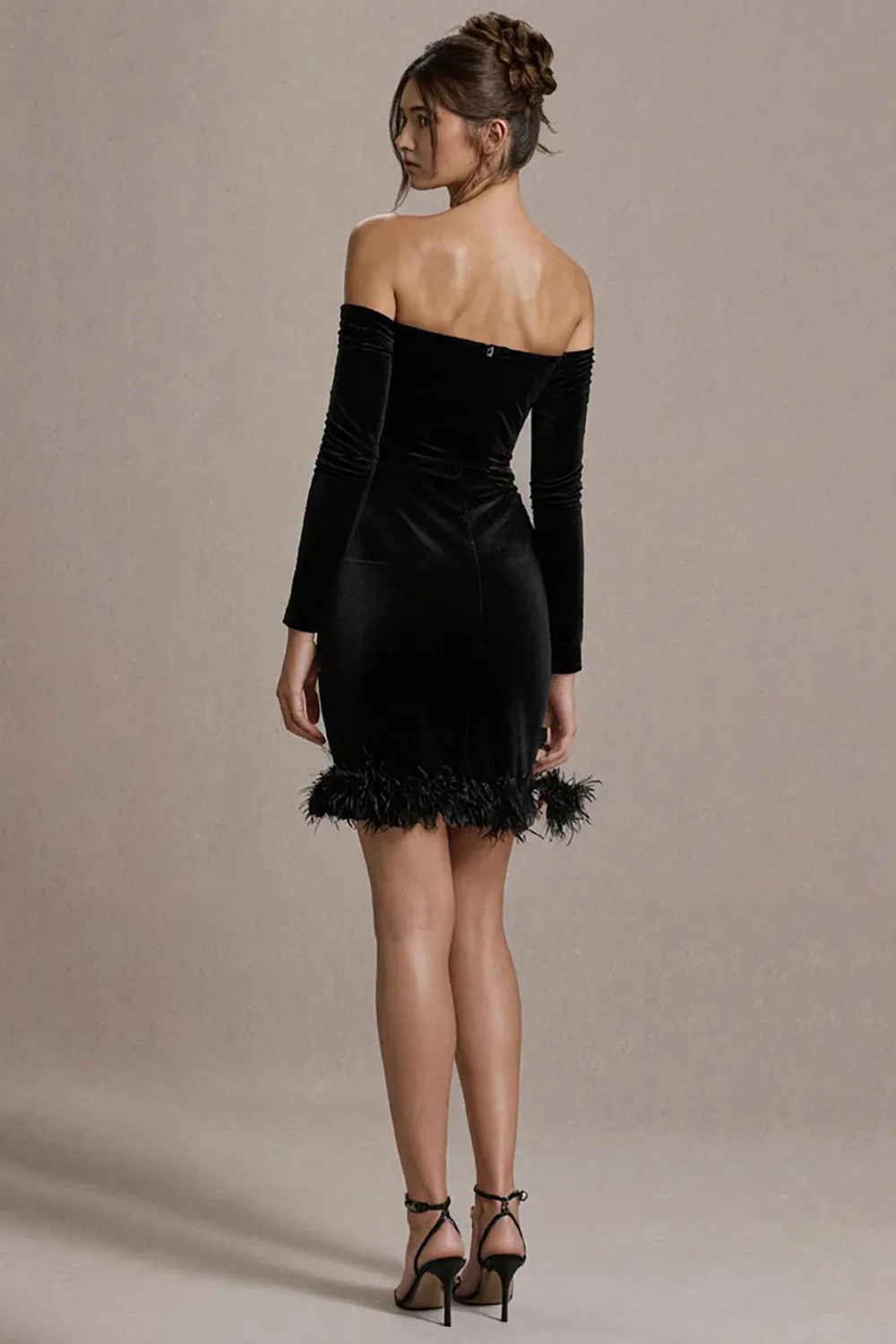 Black Velvet Off The Shoulder Tight Short Cocktail Dress with Sleeves sold by Zapaka product image thumbnail 2