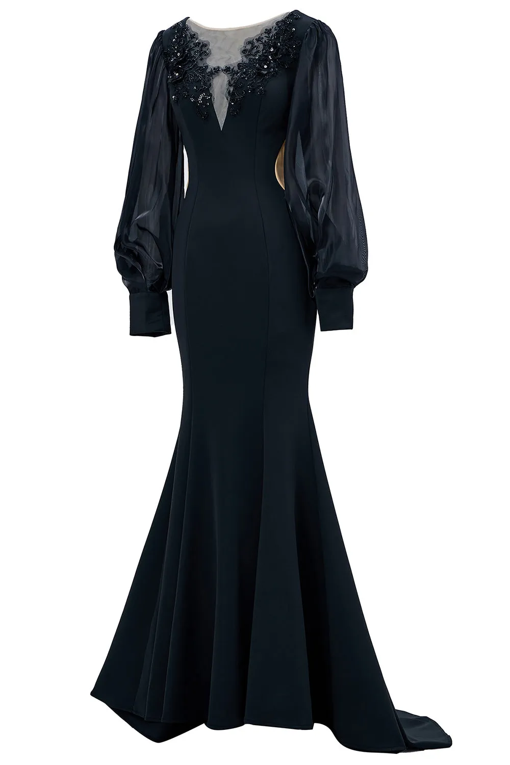 Black Mermaid Long Sleeve Mother of the Bride Dress with Appliques sold by Zapaka product image thumbnail 4