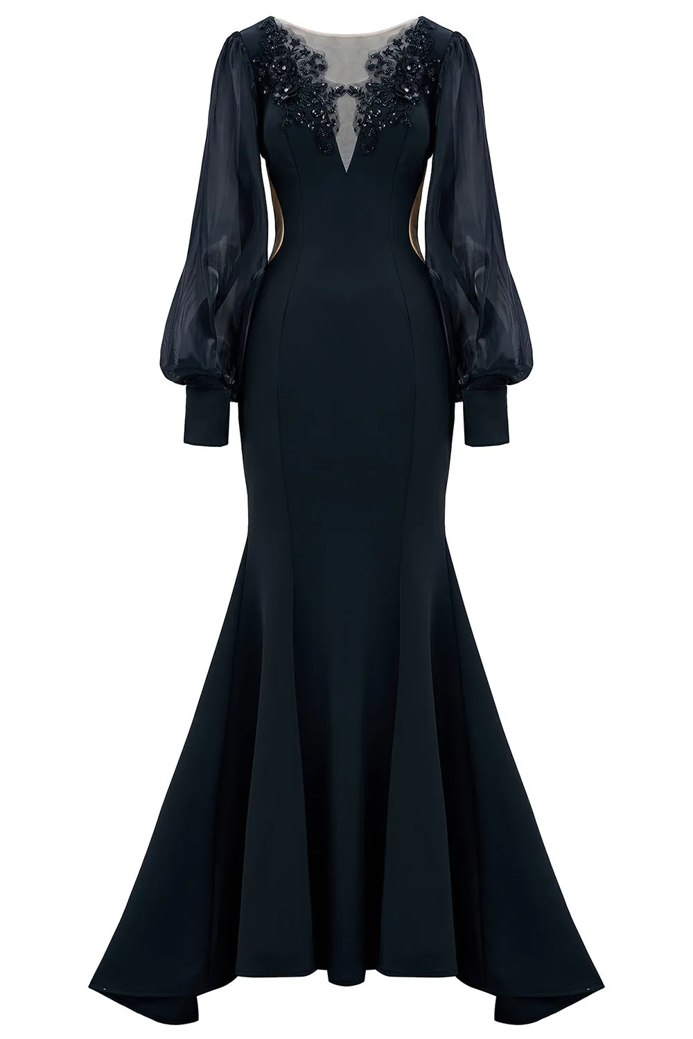 Black Mermaid Long Sleeve Mother of the Bride Dress with Appliques sold by Zapaka