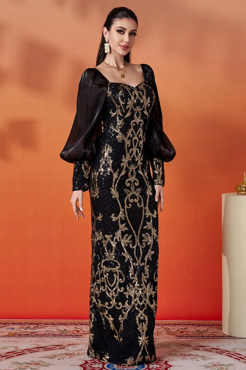 Sparkly Black Golden Mermaid Long Sleeve Formal Dress sold by Zapaka product image thumbnail 5