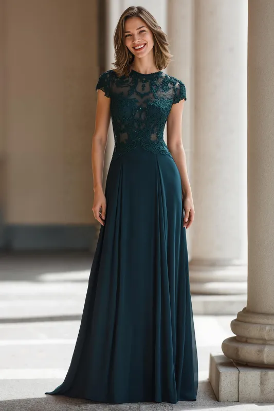 Peacock Green A Line Long Mother of the Bride Dress with Appliques sold by Zapaka