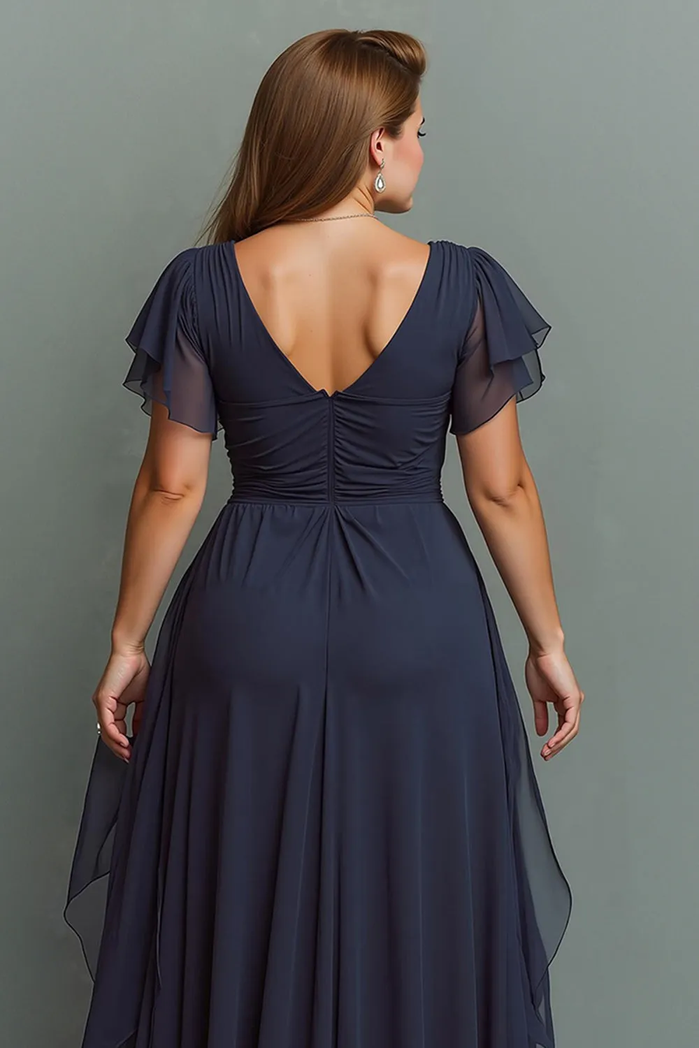 Navy V-Neck Maxi Mother of the Bride Dress with Ruffles sold by Zapaka product image thumbnail 4