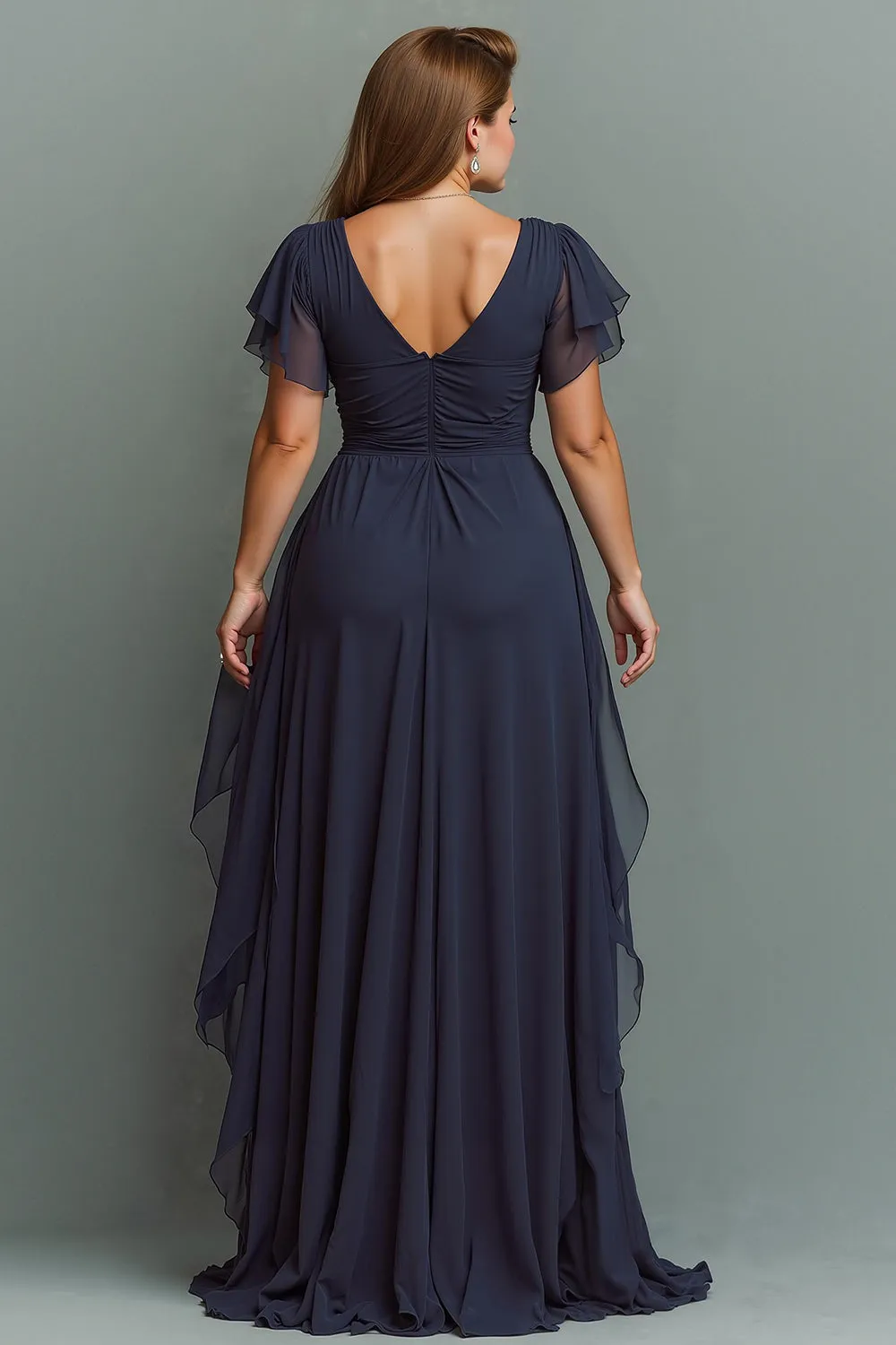 Navy V-Neck Maxi Mother of the Bride Dress with Ruffles sold by Zapaka product image thumbnail 2