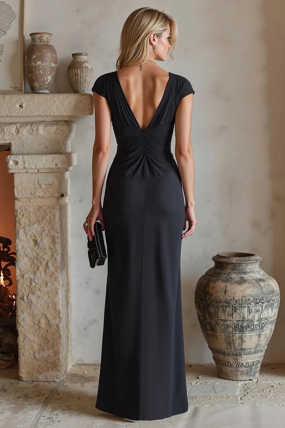 Black Mermaid Ruched Maxi Mother of the Bride Dress with Slit sold by Zapaka product image thumbnail 2