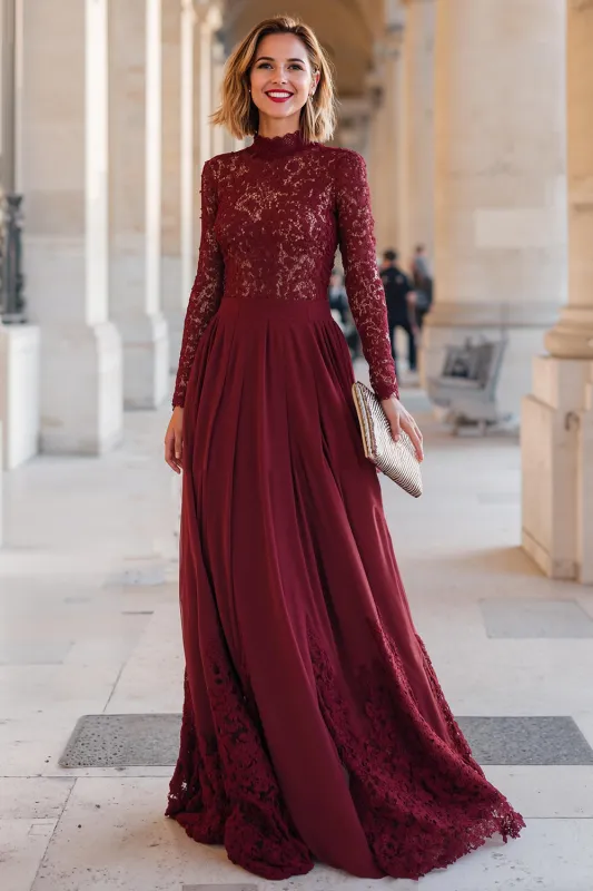 Burgundy A-Line High Neck Applique Mother of the Bride Dress sold by Zapaka