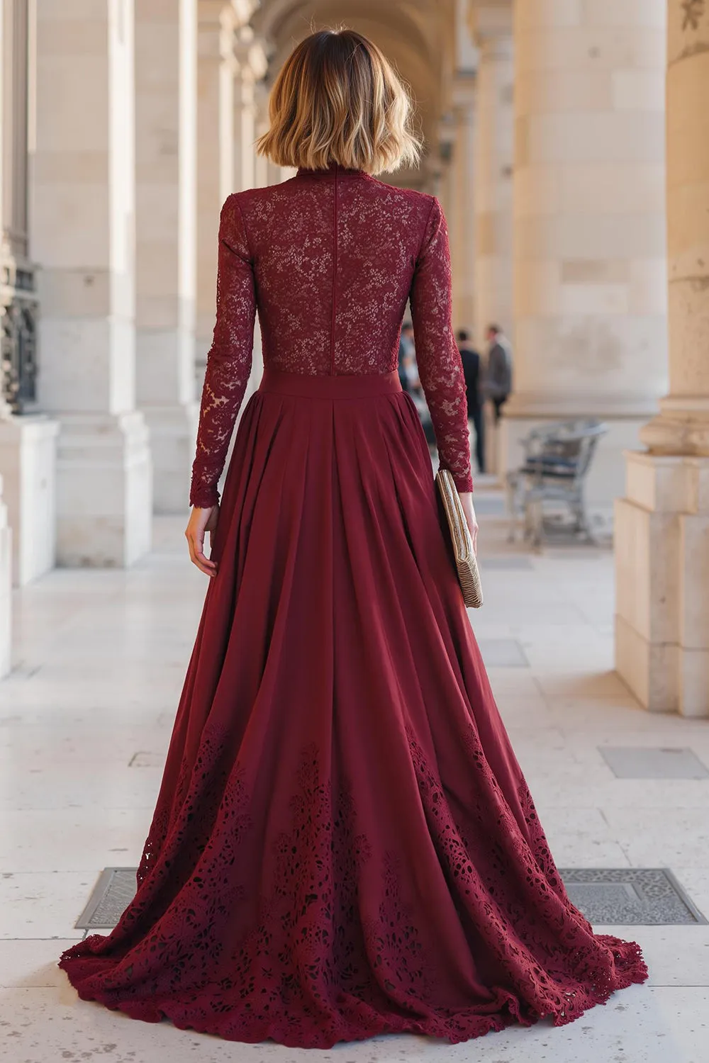 Burgundy A-Line High Neck Applique Mother of the Bride Dress sold by Zapaka product image thumbnail 2