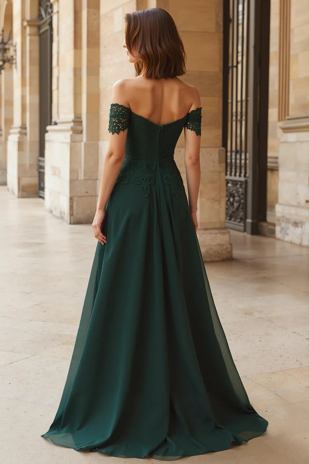 Off the Shoulder A-Line Pine Long Mother of the Bride Dress sold by Zapaka product image thumbnail 2