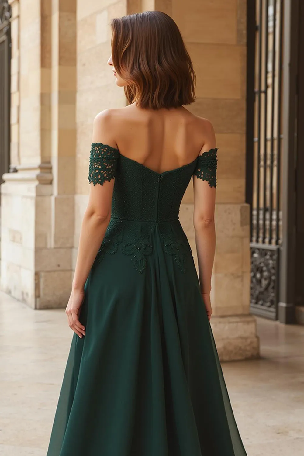 Off the Shoulder A-Line Pine Long Mother of the Bride Dress sold by Zapaka product image thumbnail 4