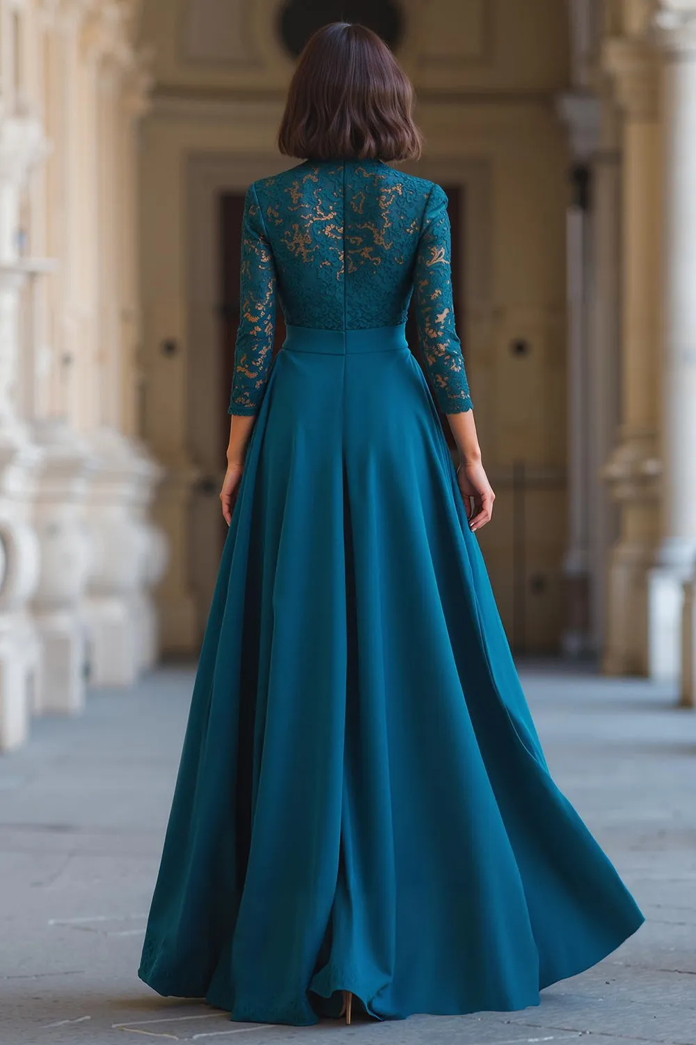Peacock Blue A-Line High Neck Long Mother of the Bride Dress sold by Zapaka product image thumbnail 2