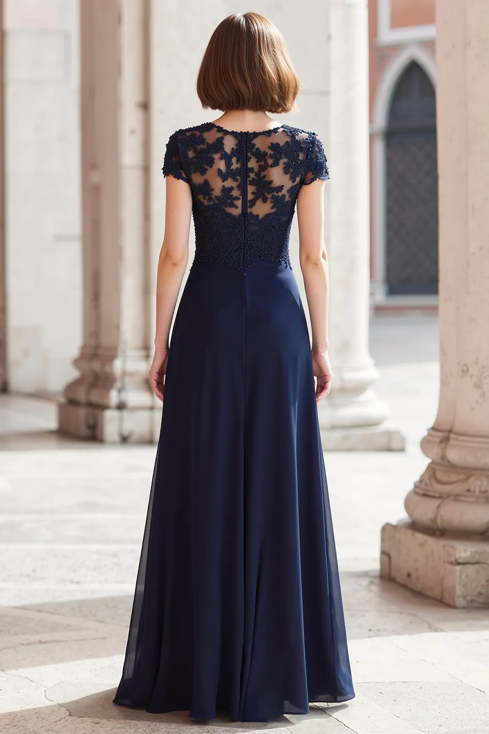 A-Line Navy Lace Appliques Long Mother of the Bride Dress sold by Zapaka product image thumbnail 2