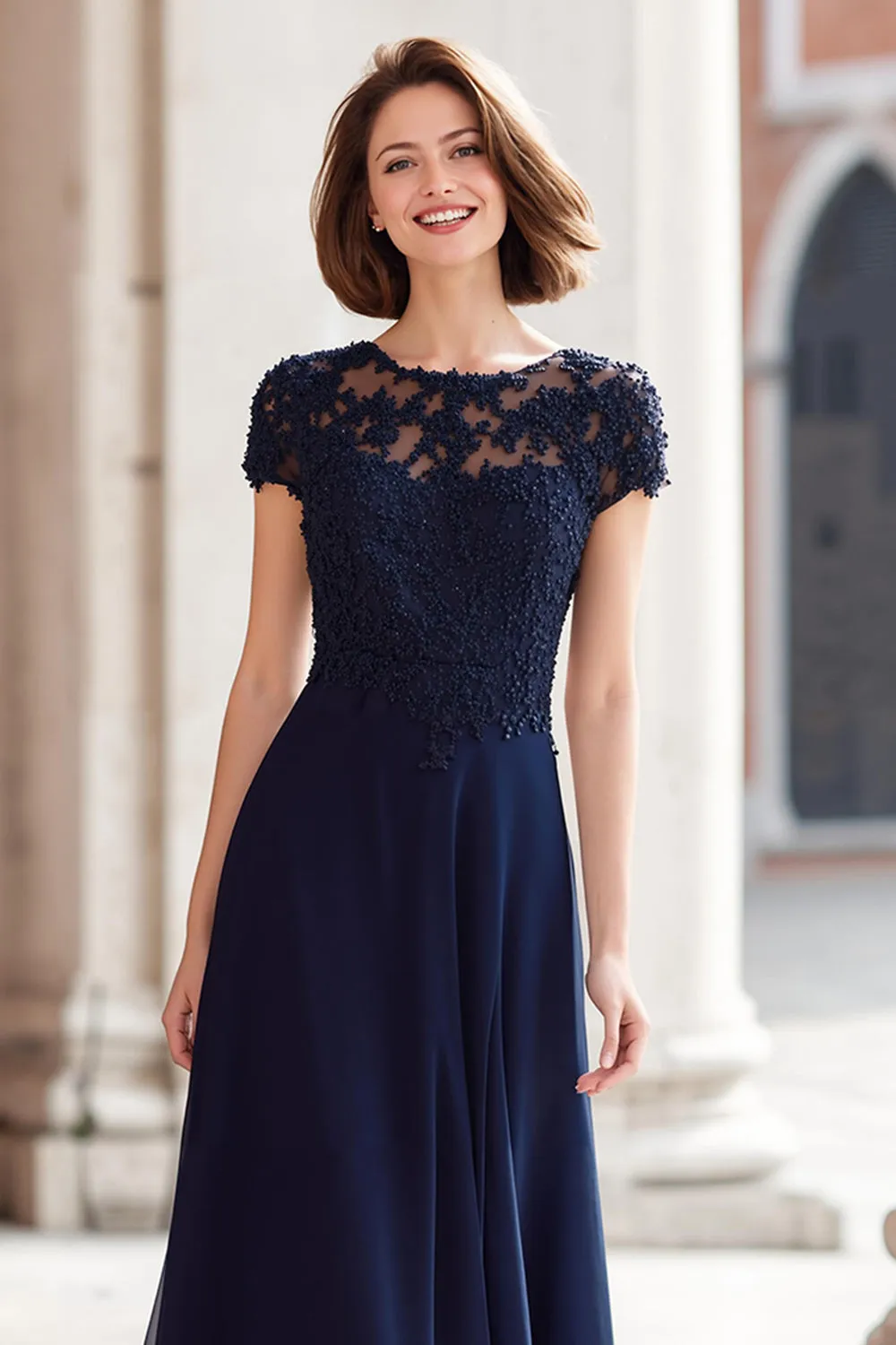 A-Line Navy Lace Appliques Long Mother of the Bride Dress sold by Zapaka product image thumbnail 3