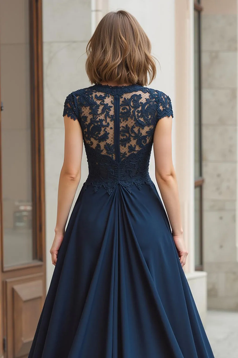 Navy Long Lace Applique A-Line Mother of the Bride Dress sold by Zapaka product image thumbnail 4