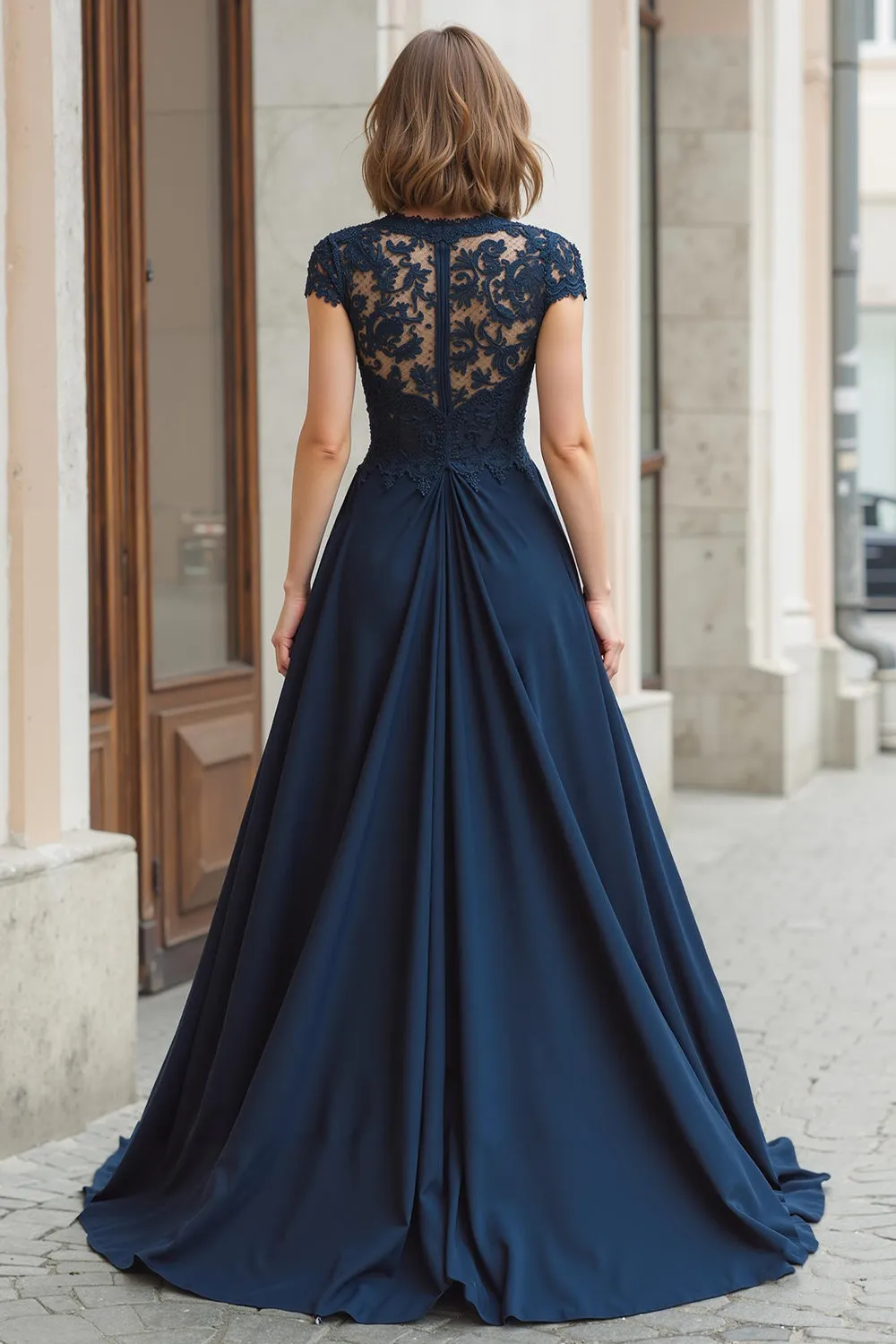 Navy Long Lace Applique A-Line Mother of the Bride Dress sold by Zapaka product image thumbnail 2