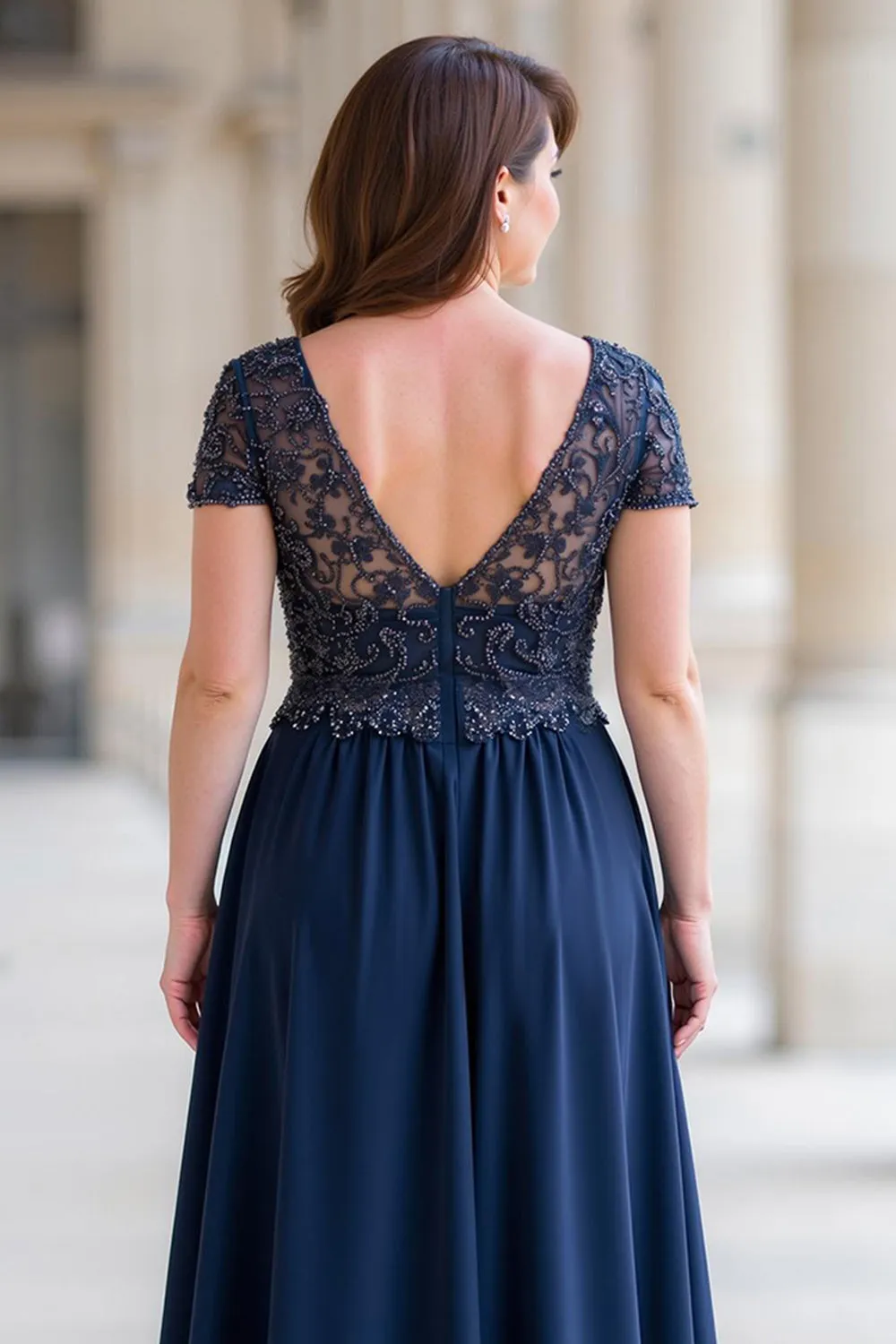 Navy A-Line Lace Applique Beading Mother of the Bride Dress sold by Zapaka product image thumbnail 4
