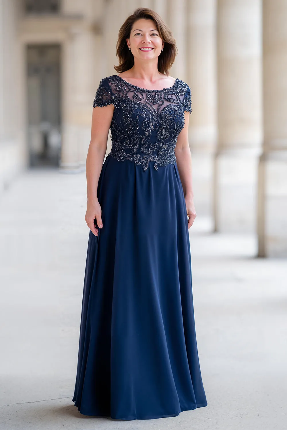 Navy A-Line Lace Applique Beading Mother of the Bride Dress sold by Zapaka