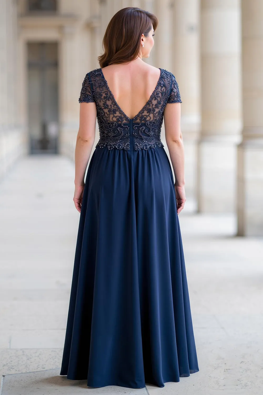 Navy A-Line Lace Applique Beading Mother of the Bride Dress sold by Zapaka product image thumbnail 2
