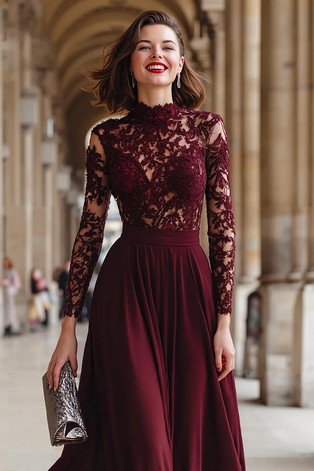 A-Line Cabernet Lace Applique Chiffon Mother of the Bride Dress sold by Zapaka product image thumbnail 3