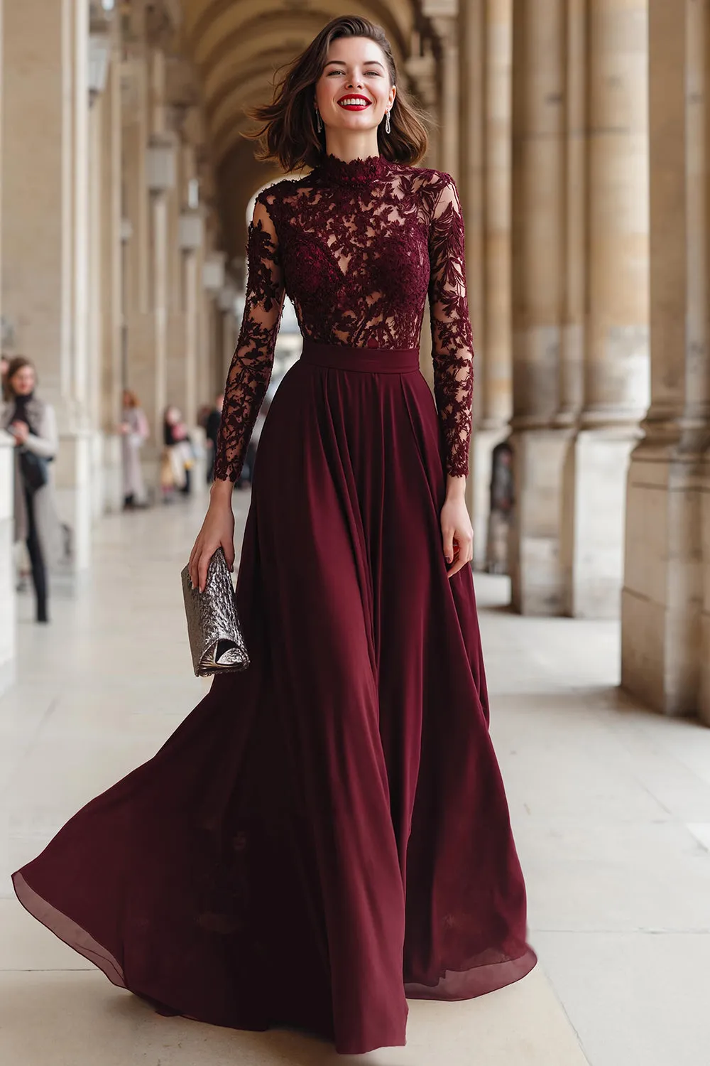 A-Line Cabernet Lace Applique Chiffon Mother of the Bride Dress sold by Zapaka