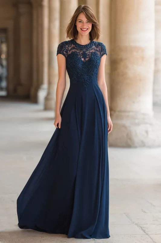 Navy A-Line Lace Applique Long Mother of the Bride Dress sold by Zapaka