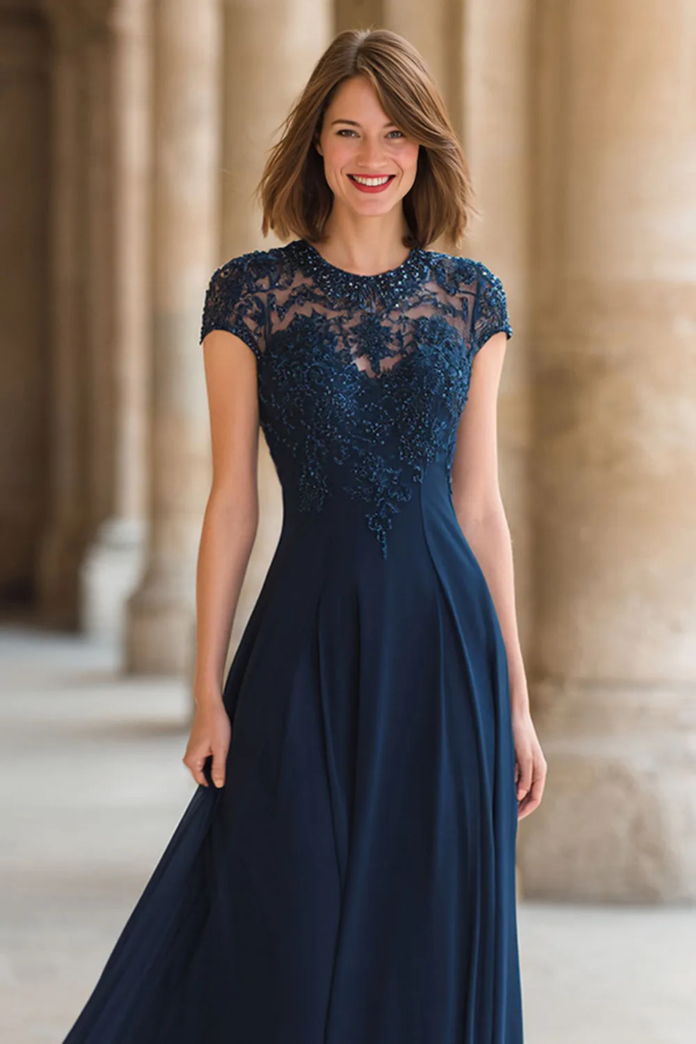 Navy A-Line Lace Applique Long Mother of the Bride Dress sold by Zapaka product image thumbnail 2