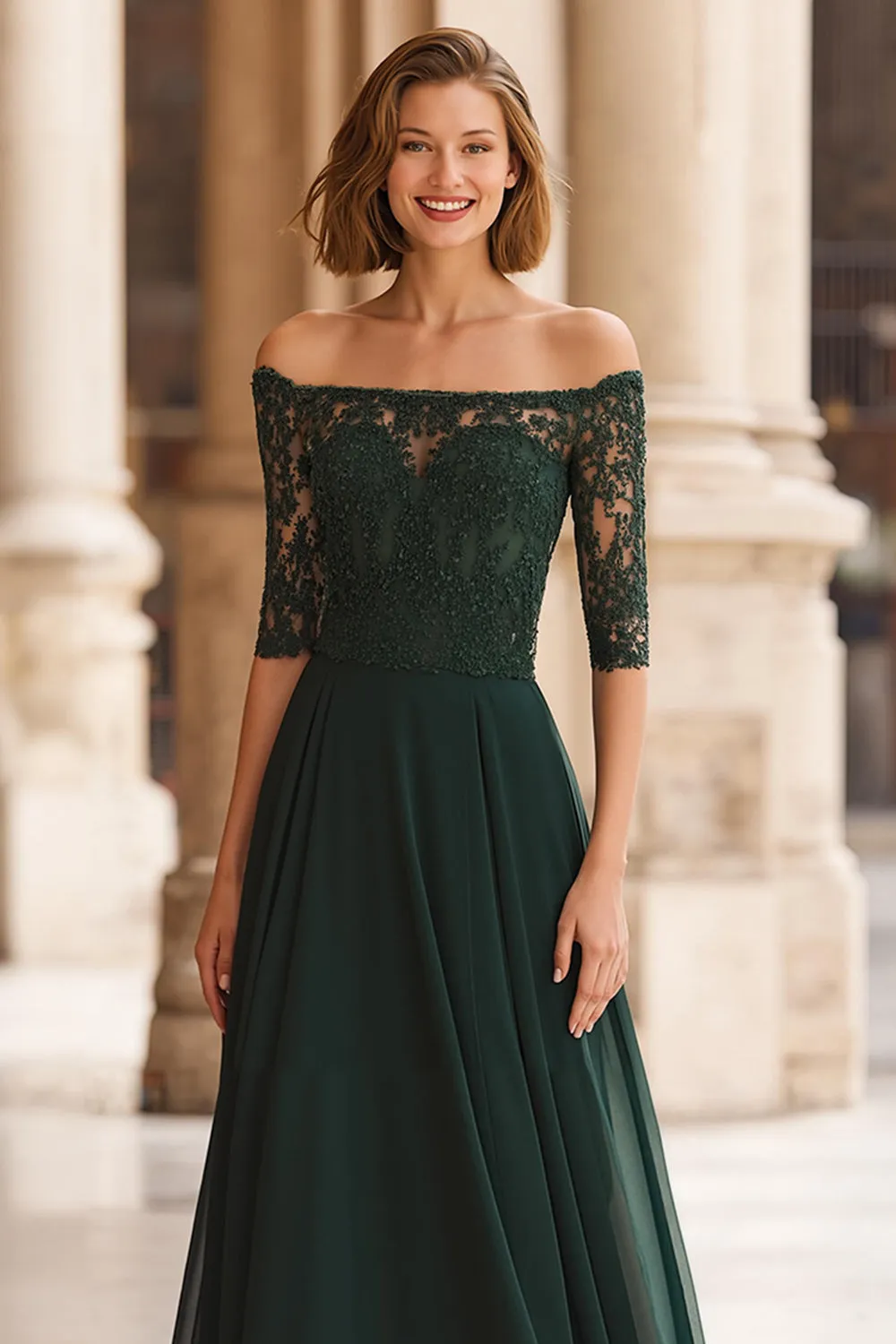A-Line Off the Shoulder Lace Applique Pine Mother of the Bride Dress sold by Zapaka product image thumbnail 3