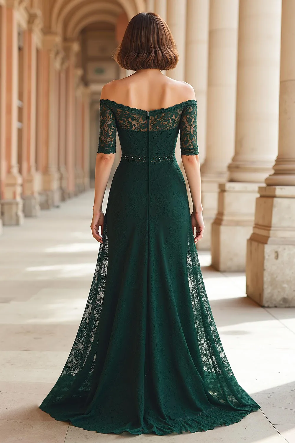 Dark Green A-Line Off the Shoulder Lace Appliques Mother of the Bride Dress sold by Zapaka product image thumbnail 2