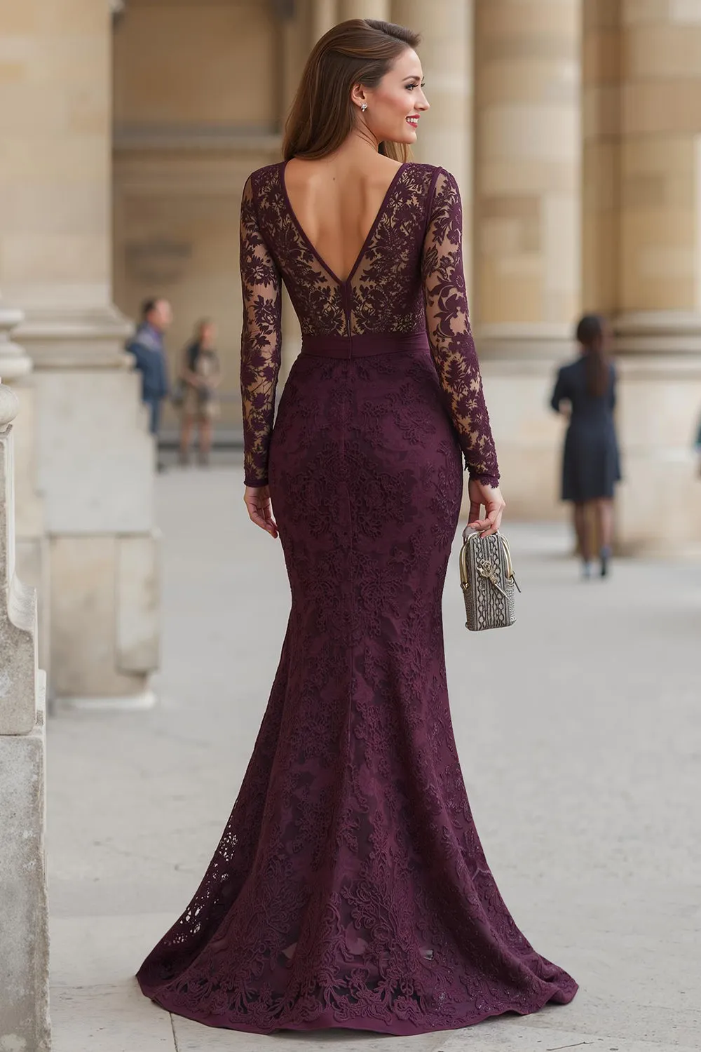 Cabernet Mermaid V-Neck Lace Applique Mother of the Bride Dress sold by Zapaka product image thumbnail 2