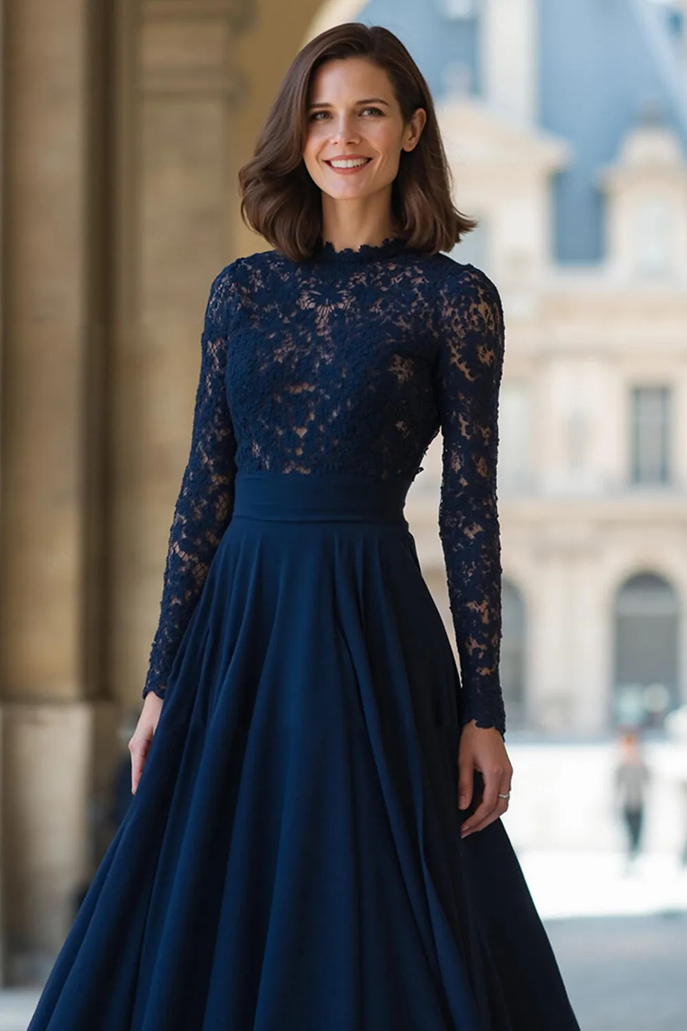 A-Line High Neck Navy Lace Applique Mother of the Bride Dress sold by Zapaka product image thumbnail 3