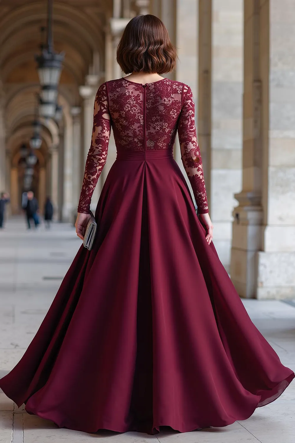 Cabernet Chiffon A Line Long Sleeves Mother Of The Bride Dress with Lace sold by Zapaka product image thumbnail 2