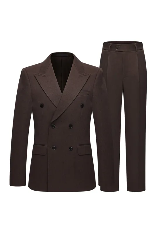 Coffee Double Breasted Peak Lapel 2 Piece Men's Suits sold by Zapaka