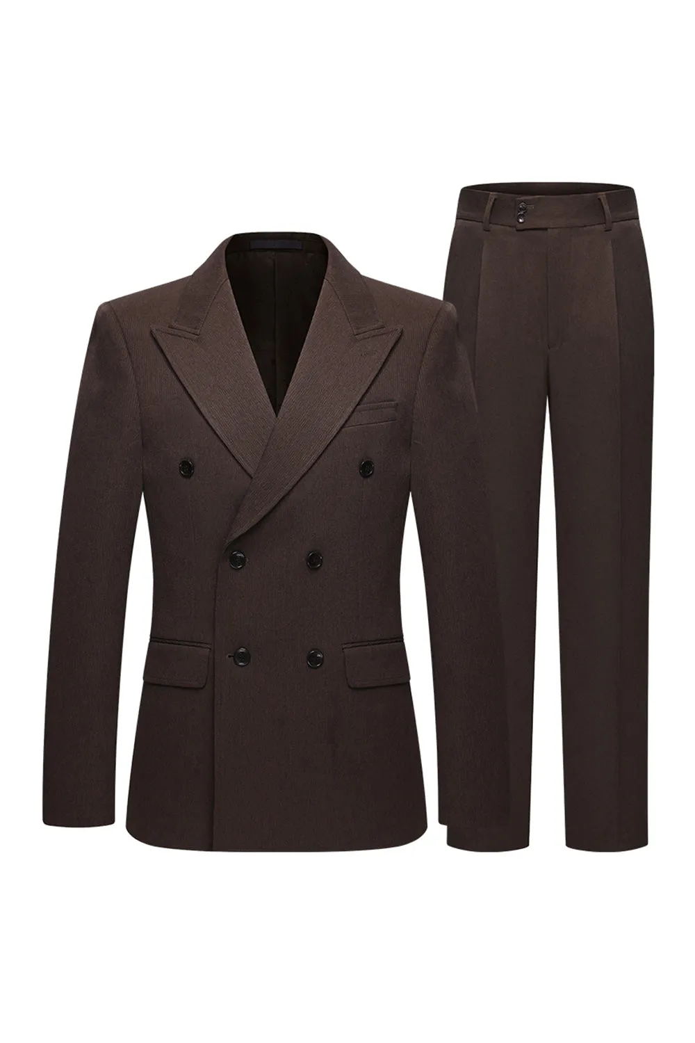 Coffee Double Breasted Peak Lapel 2 Piece Men's Suits sold by Zapaka