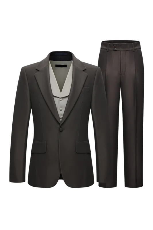 3 Piece Notched Lapel One Button Coffee Men's Suits sold by Zapaka