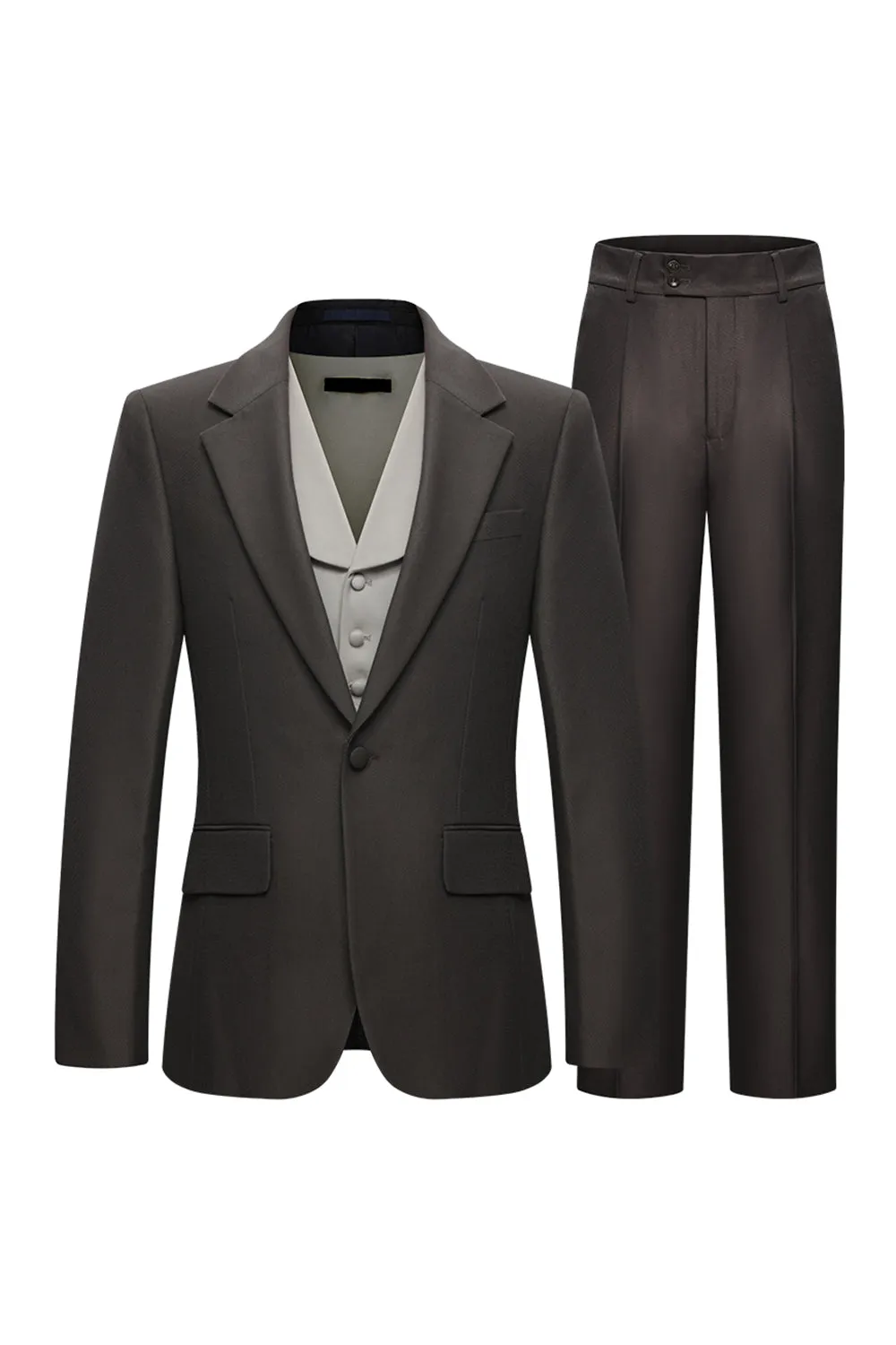 3 Piece Notched Lapel One Button Coffee Men's Suits sold by Zapaka