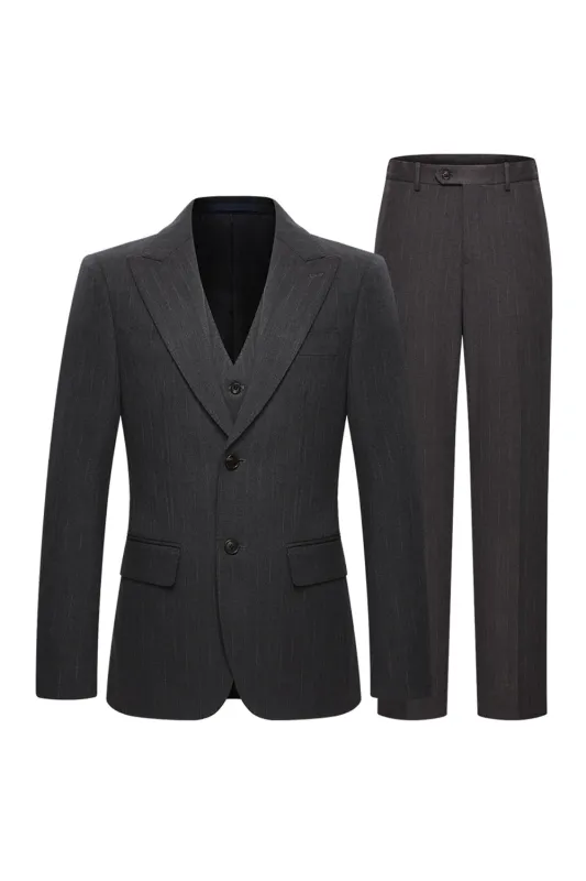 Peak Lapel 3 Piece Single Breasted Coffee Men's Suits sold by Zapaka