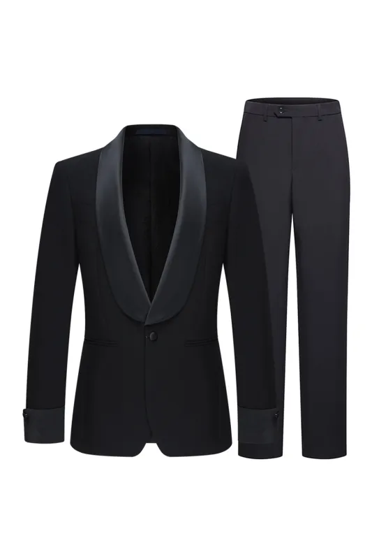 Slim Fit Black 2 Piece Shawl Lapel One Button Men's Suits sold by Zapaka