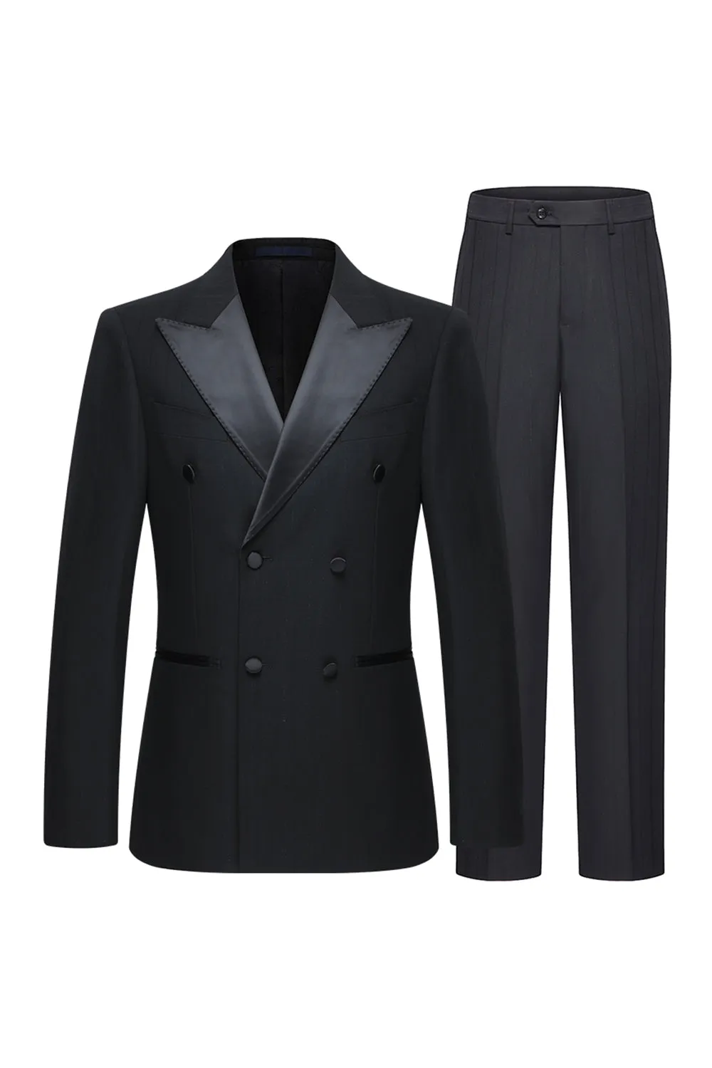 2 Piece Peak Lapel Double Breasted Black Men's Party Suits sold by Zapaka