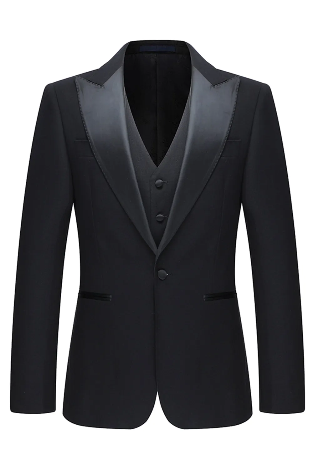 Black 3 Piece Peak Lapel Slim Fit Men's Wedding Suits sold by Zapaka product image thumbnail 2