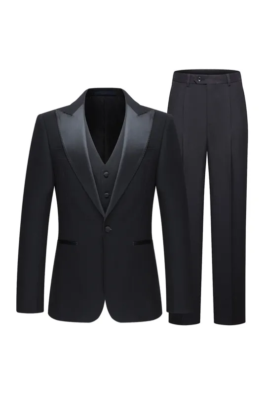 Black 3 Piece Peak Lapel Slim Fit Men's Wedding Suits sold by Zapaka