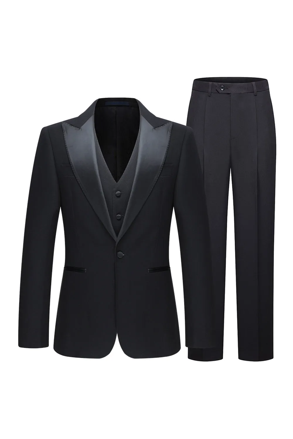 Black 3 Piece Peak Lapel Slim Fit Men's Wedding Suits sold by Zapaka