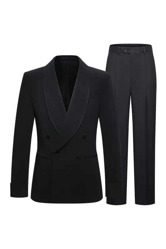 Double Breasted Black Shawl Lapel 2 Piece Men's Suits sold by Zapaka