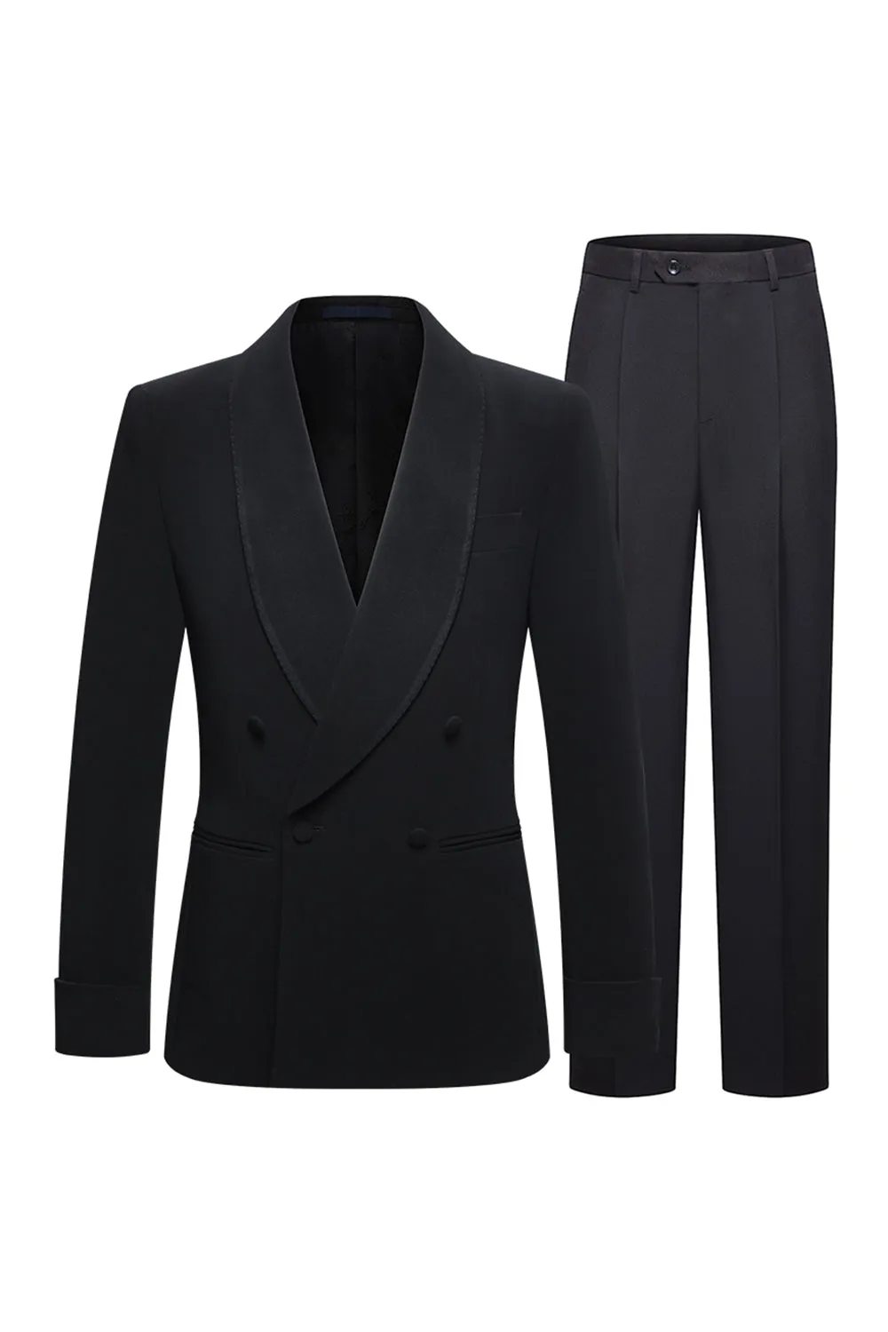 Double Breasted Black Shawl Lapel 2 Piece Men's Suits sold by Zapaka