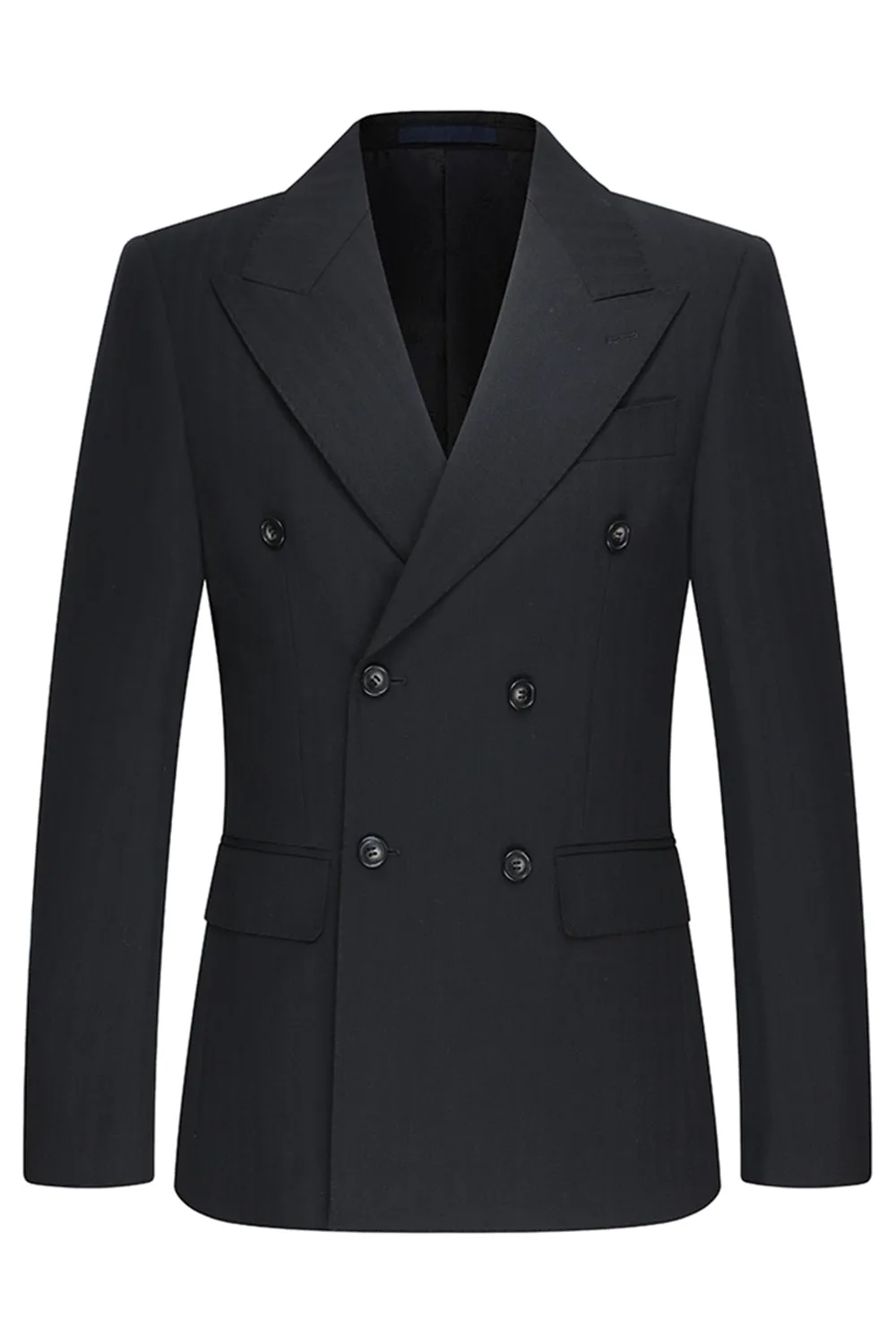 Black 3 Piece Peak Lapel Double Breasted Men's Business Suits sold by Zapaka product image thumbnail 2