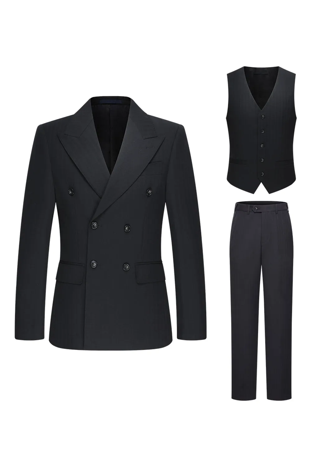 Black 3 Piece Peak Lapel Double Breasted Men's Business Suits sold by Zapaka