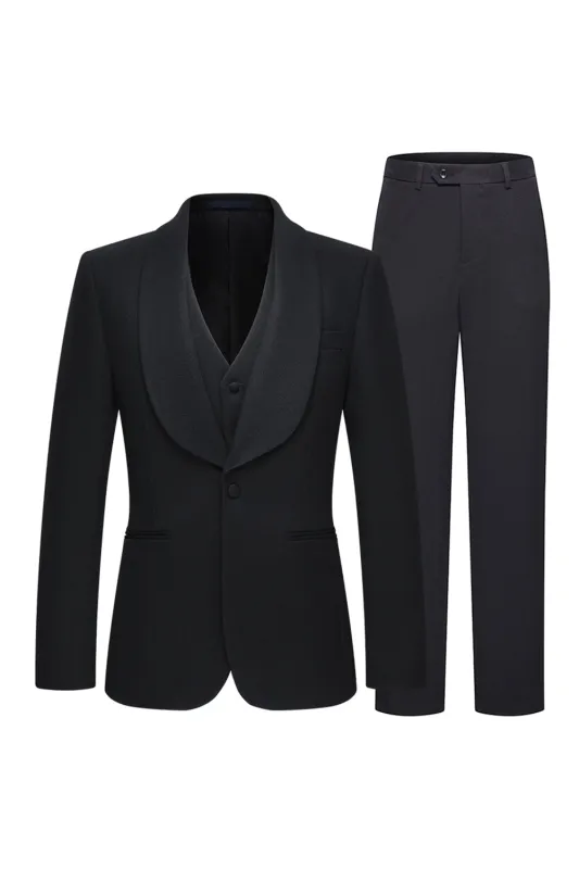 Shawl Lapel Black 3 Piece One Button Men's Business Suits sold by Zapaka