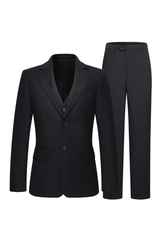 Single Breasted Notched Lapel Black 3 Piece Men's Suits sold by Zapaka