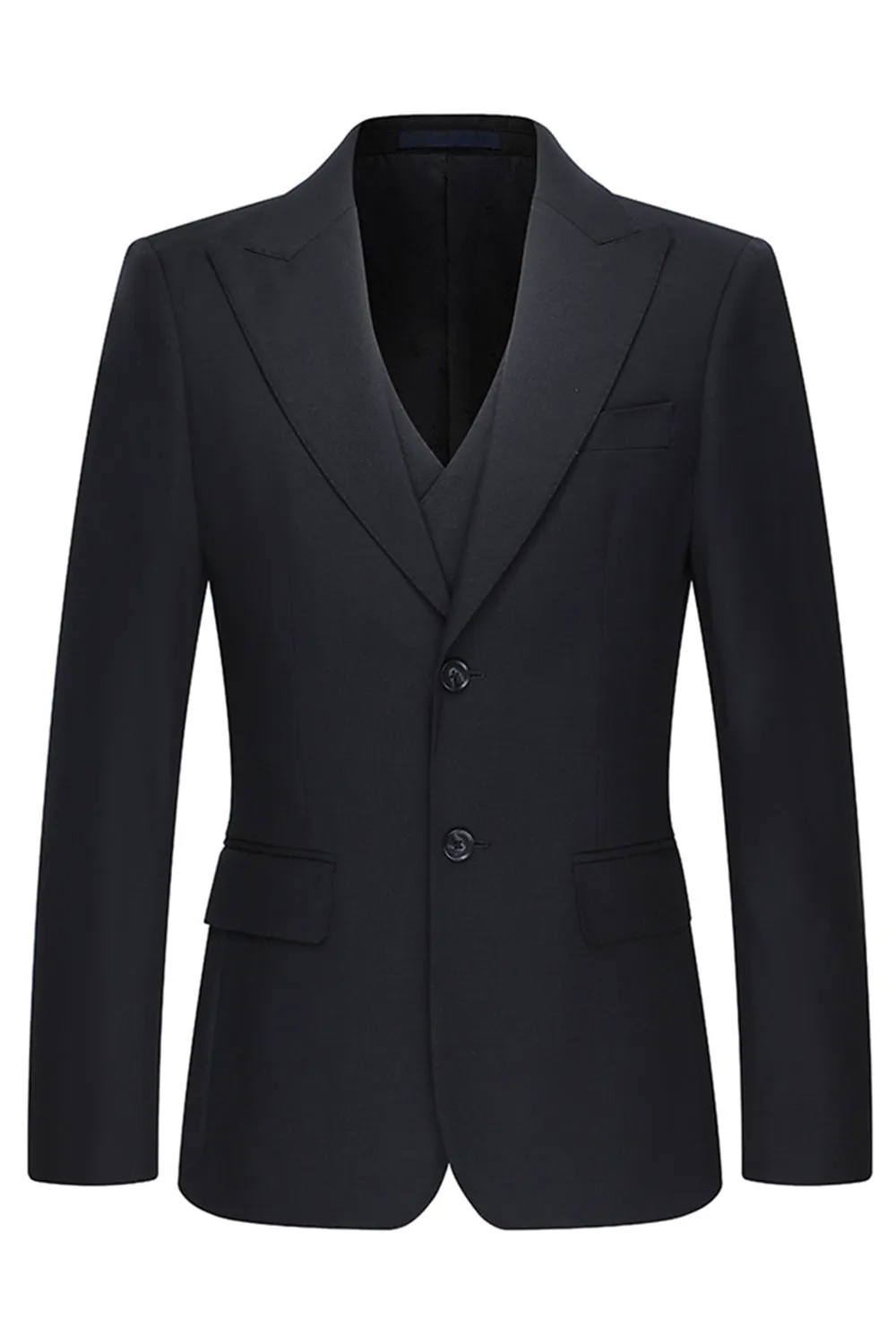 Black Peak Lapel Single Breasted 3 Piece Men's Suits sold by Zapaka product image thumbnail 2