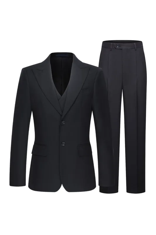 Black Peak Lapel Single Breasted 3 Piece Men's Suits sold by Zapaka