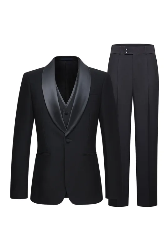 3 Piece Shawl Lapel One Button Black Men's Suits sold by Zapaka