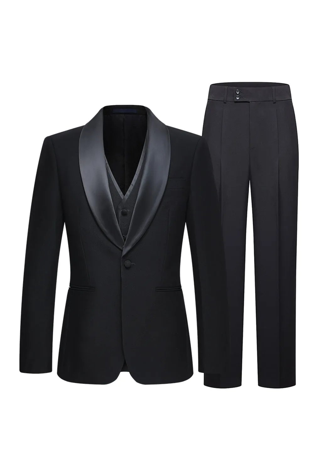 3 Piece Shawl Lapel One Button Black Men's Suits sold by Zapaka
